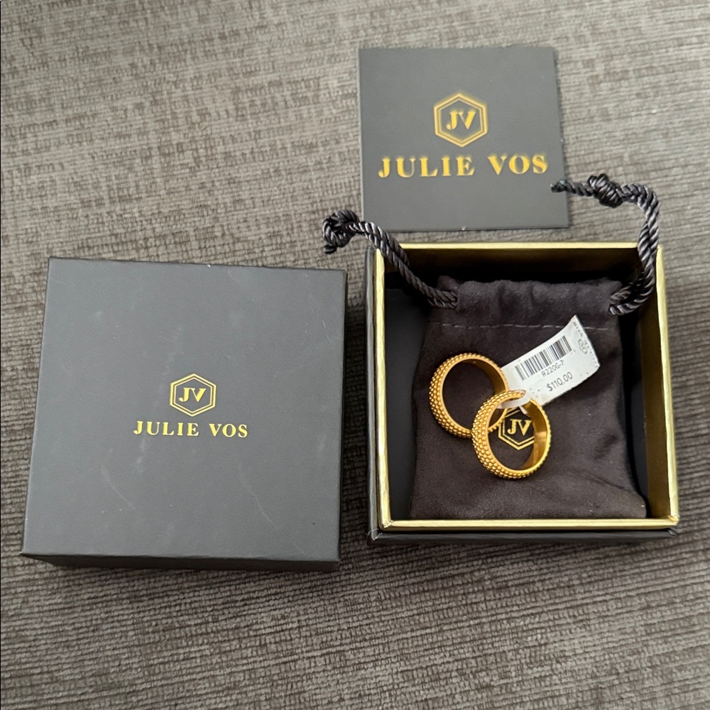 Julie Vos Gold Textured Stacking Rings with Branded Box